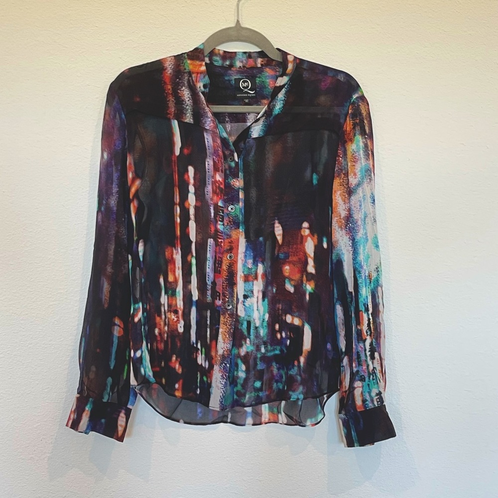 Alexander McQueen Colorful Sheer Blouse. Size 2.